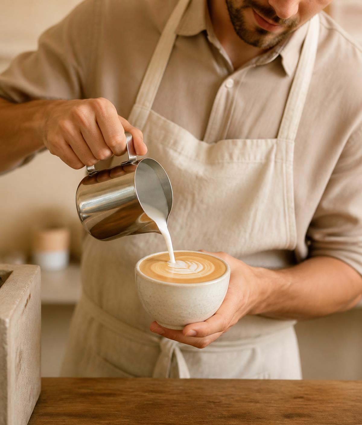 Barista pouring latte art