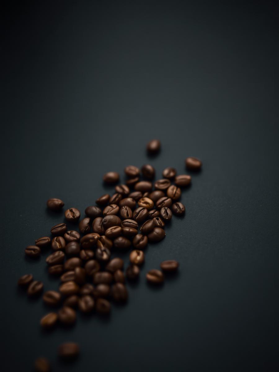 Roasted coffee beans on a dark surface